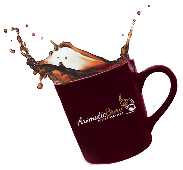 Aromatic Brew Coffee Services Logo on a cup of coffee